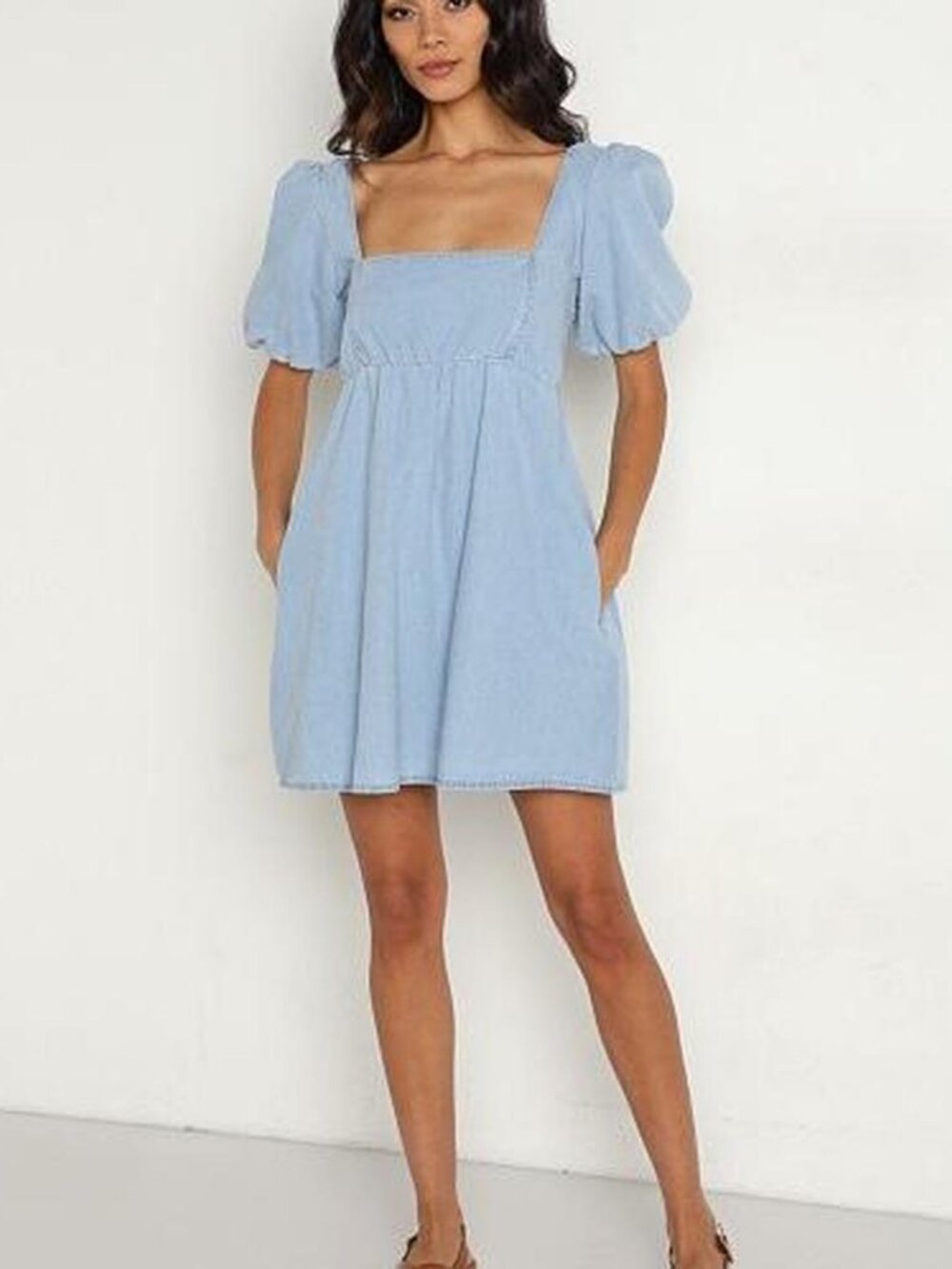 Show Me Your Mumu Smitten Babydoll Dress Sky Blue Denim Size Small